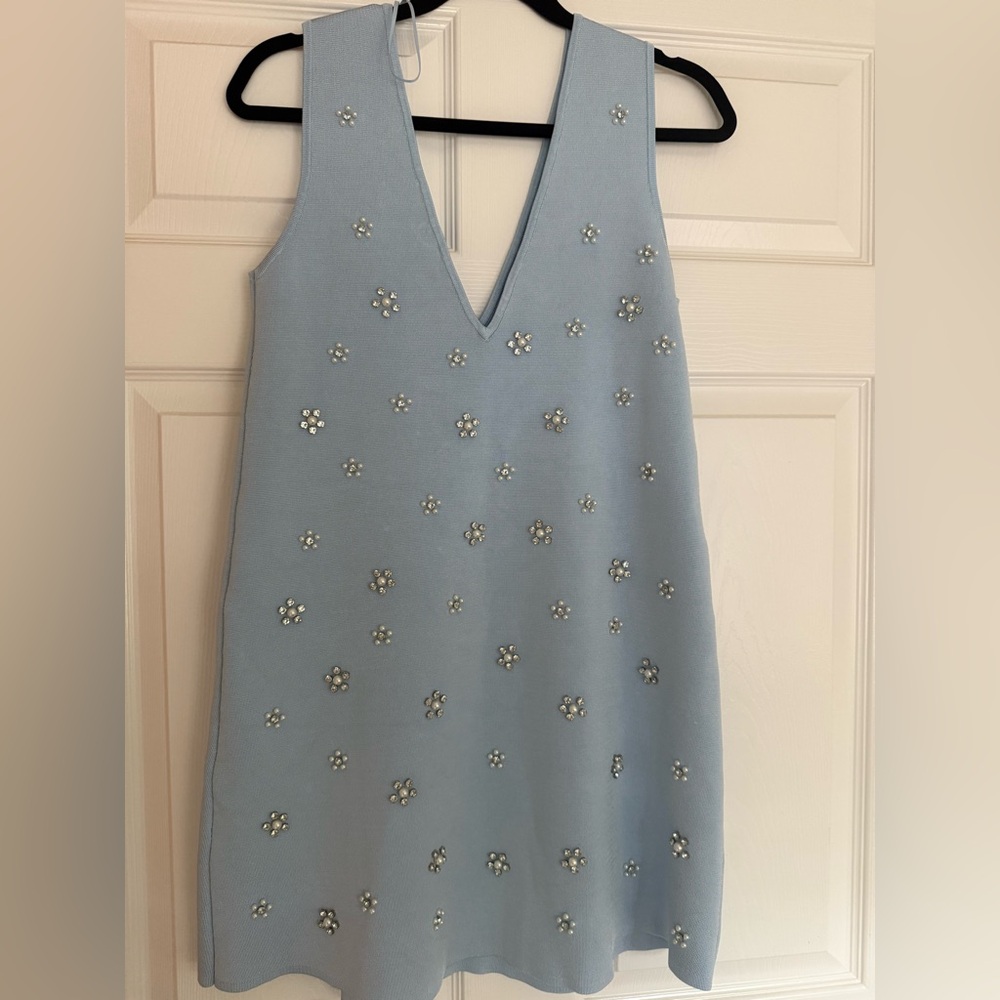 Zara Light Blue Dress with Embellishments - Picture 5 of 5
